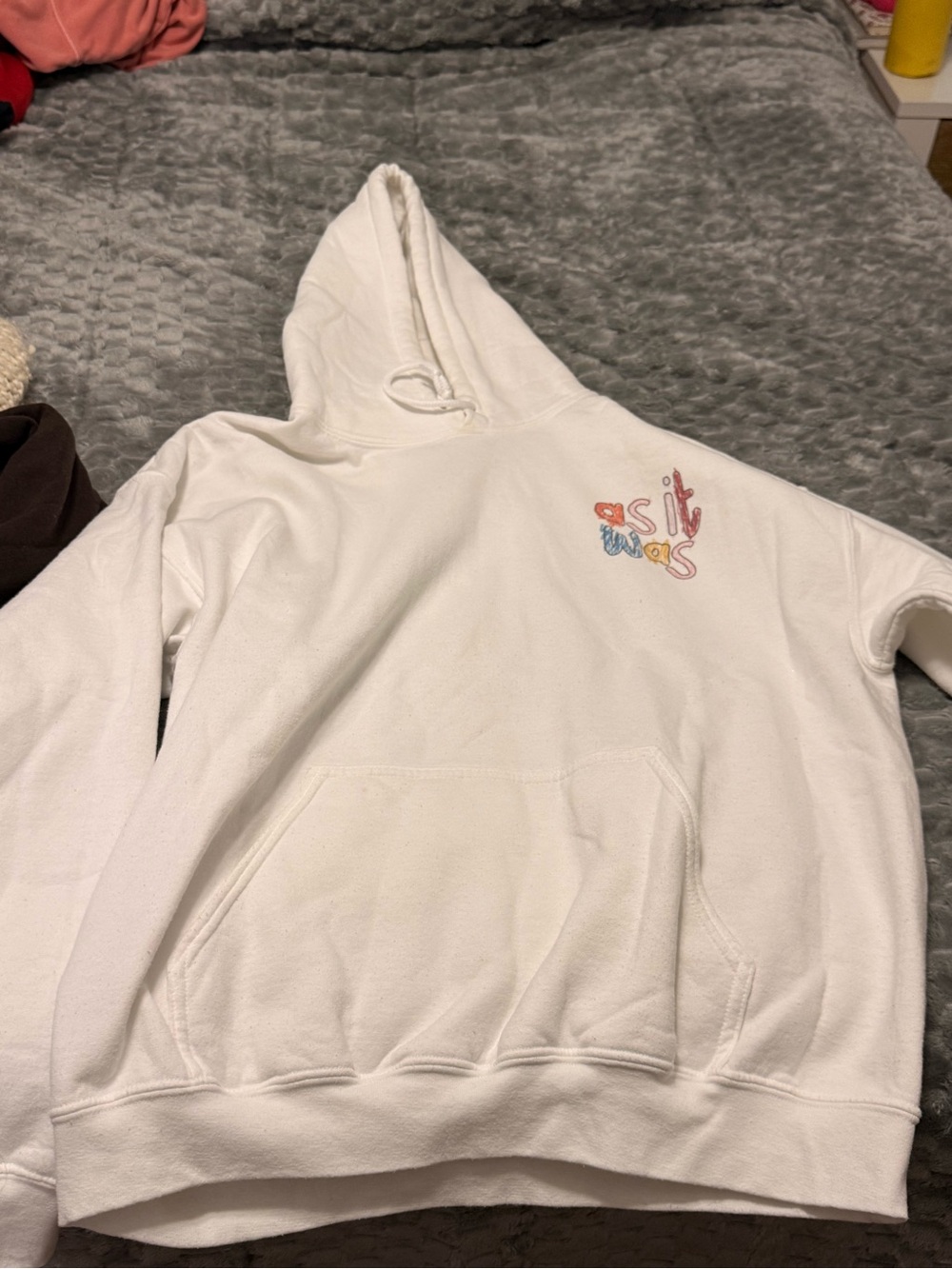 White Hoodie with Colorful Chest Graphic